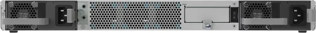 Cisco C8375-E-G2 mặt sau: 2 khe nguồn AC, khay quạt, khe PIM, công tắc nguồn (hình chính hãng)