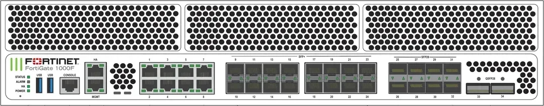 Fortinet FG-1000F tường lửa NGFW 198G NP7 CP9 cổng 100GE nguồn kép 2U