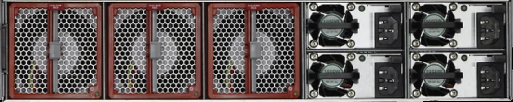 Arista CCS-720XP-96ZC2-M-S-4F mặt sau: 3 module quạt FAN-752M-RED, 4 bộ nguồn AC 1050W (hình chính hãng)