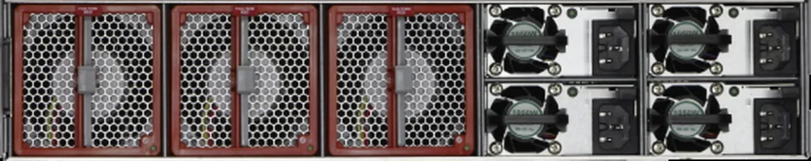 Arista CCS-720XP-96ZC2-M-S# mặt sau: 3 khay quạt FAN-752M-RED, 4 khe nguồn (hình chính hãng)