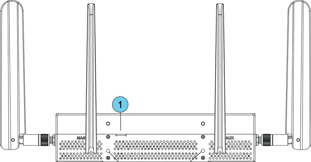 Check Point CPAP-SG1595R5G-SNBT mặt sau: 4 ăng-ten 5G ngoài, khe khoá chống trộm, lỗ gắn DIN rail M3, lưới tản nhiệt (hình chính hãng)