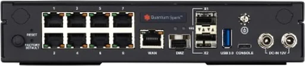 Check Point CPAP-SG2560W-SNBT mặt sau: 8 cổng LAN 1GbE, 2 cổng 10GbE SFP+, WAN 1GbE, DMZ 1GbE SFP, nguồn kép 12V