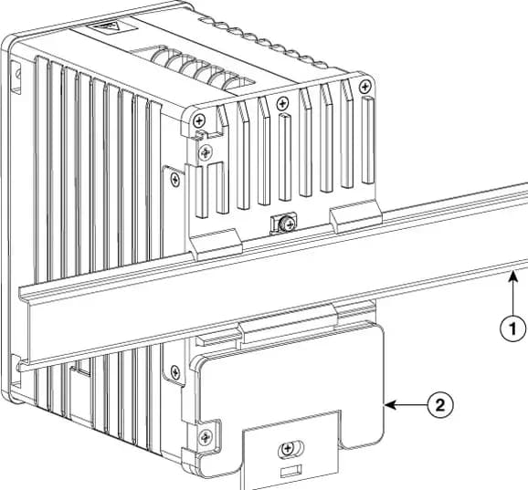 Cisco IE3500/IE3505 mặt sau: ngàm gài thanh DIN-rail (hình chính hãng Hardware Installation Guide)