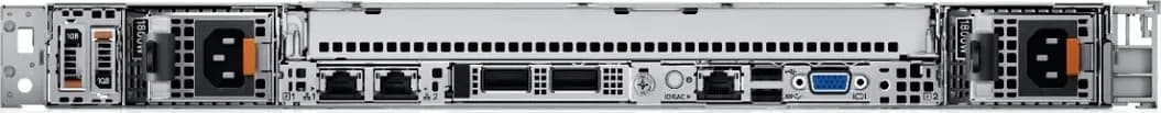Dell PowerEdge R6615 mặt sau: BOSS-N1, 2 cổng 1GbE LOM, khe OCP 3.0, cổng iDRAC, USB, VGA và 2 bộ nguồn dự phòng