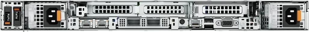 Dell PowerEdge R6625 mặt sau: BOSS-N1, 2 cổng 1GbE LOM, khe OCP 3.0, cổng iDRAC, USB, VGA, 3 khe PCIe và 2 bộ nguồn dự phòng
