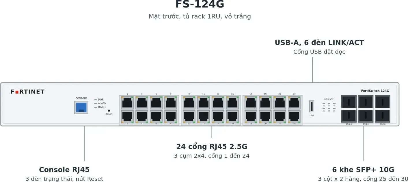 Hình vector mặt trước Fortinet FS-124G (ảnh minh hoạ)
