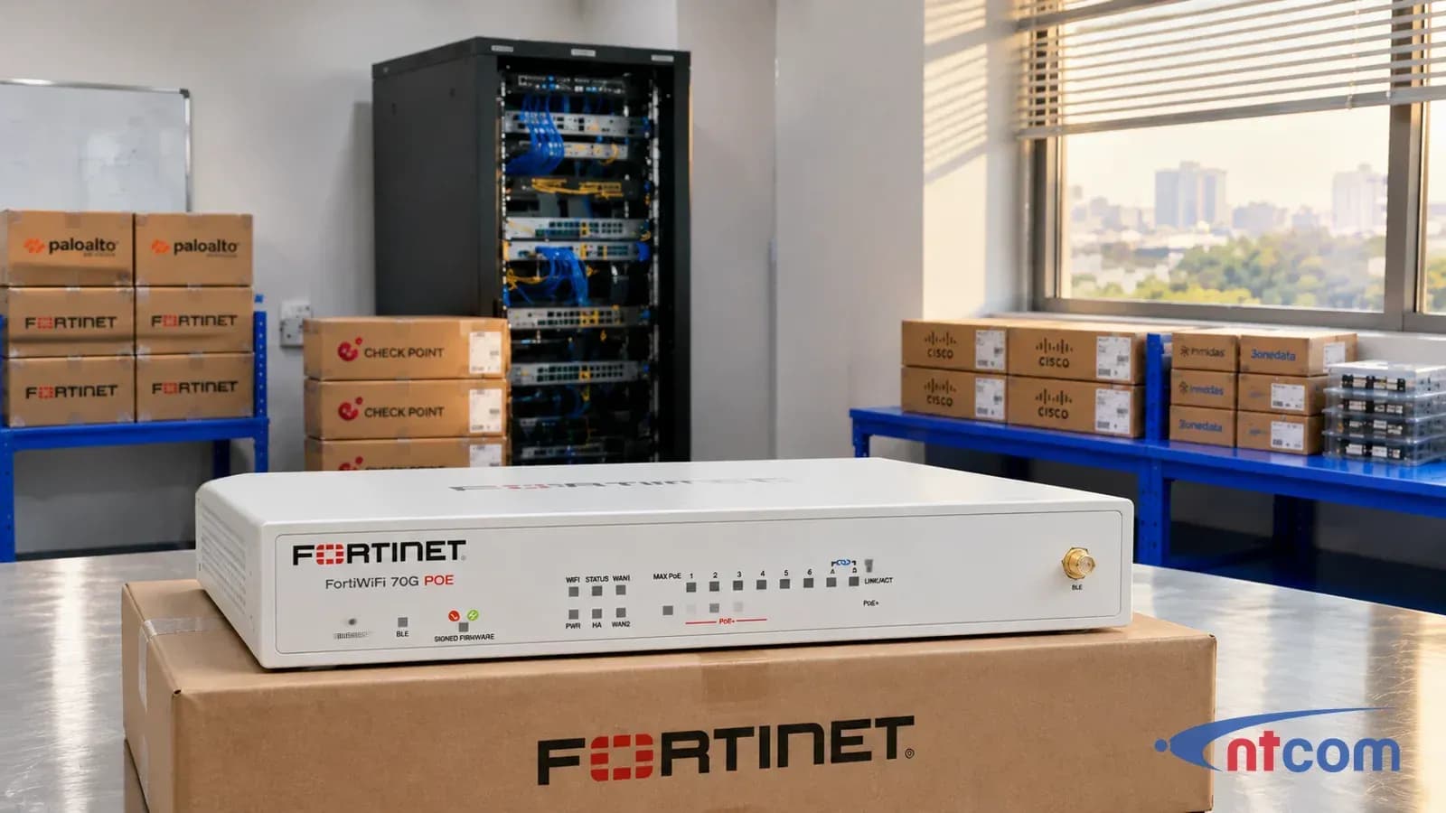 Fortinet FWF-70G-POE tại văn phòng NTCOM (ảnh minh hoạ)