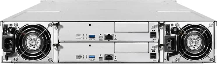 Infortrend GS 1012R3C mặt sau: 2 controller dự phòng, 2 bộ nguồn (ảnh chính hãng)