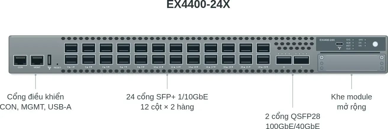 Hình vector mặt trước Juniper EX4400-24X (ảnh minh hoạ)