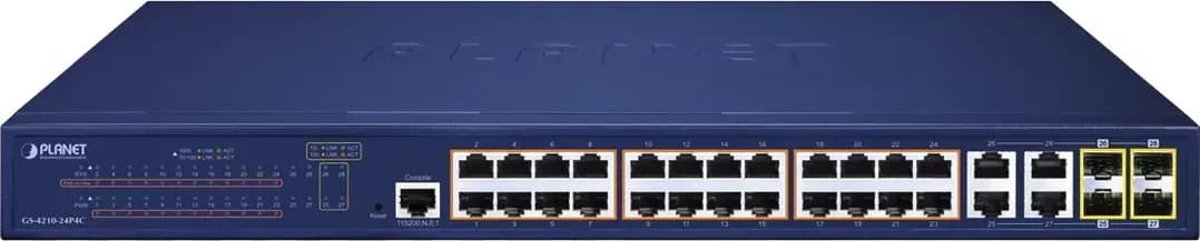 Switch PoE+ PLANET GS-4210-24P-4C 24 Cổng Gigabit 4 Cổng Combo SFP 370W