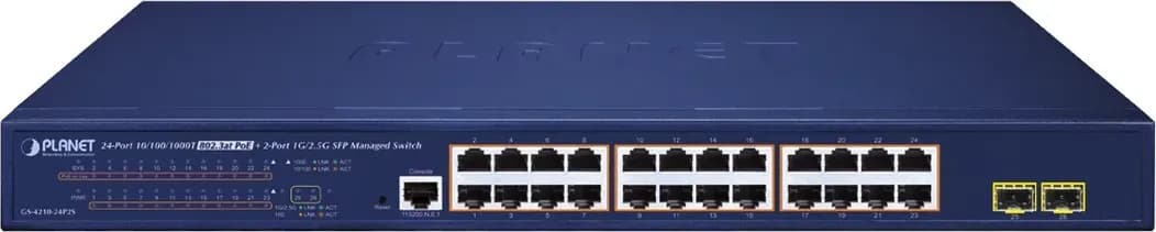 Switch PoE+ PLANET GS-4210-24P2S 24 Cổng Gigabit 2 Cổng SFP 2.5G 370W