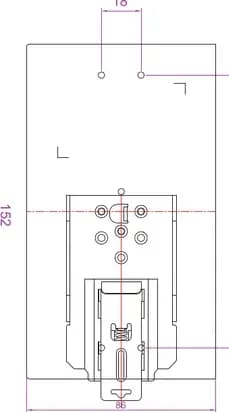 PLANET IGS-4215-24P4X mặt sau: gá DIN-rail và ngàm gắn thanh ray công nghiệp (bản vẽ kỹ thuật chính hãng)