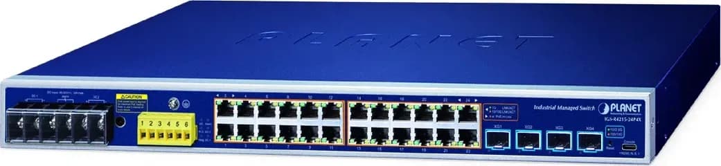 Switch công nghiệp PoE+ PLANET IGS-R4215-24P4X 24 cổng Gigabit PoE+ 480W và 4 cổng 10G SFP+