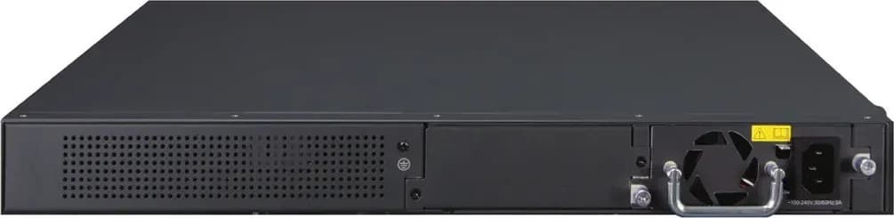 PLANET XGS-6350-24X4C mặt sau: 1 nguồn AC 100~240V, 1 khe nguồn dự phòng Backup Power Slot và vít tiếp địa (hình chính hãng)