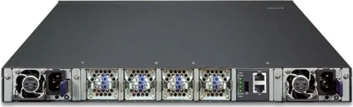 PLANET XGS-6350-48X2Q4C mặt sau: ngõ vào nguồn AC, khe nguồn dự phòng AC/DC và cụm quạt (hình chính hãng)