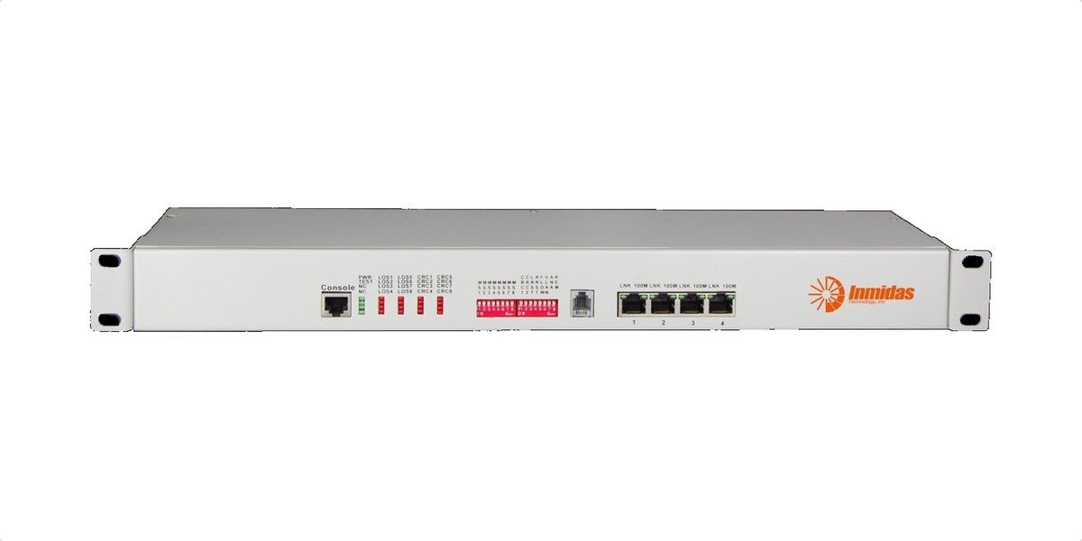 Bộ chuyển đổi 8E1 sang 4FE GFP Inmidas MEL-8E1-NMS 19 inch 1U, mặt trước