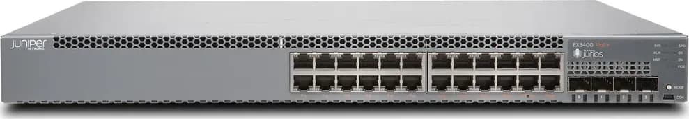 Juniper EX3400-24P switch Layer 3 24 cổng GbE PoE+ 4 SFP+ 2 QSFP+