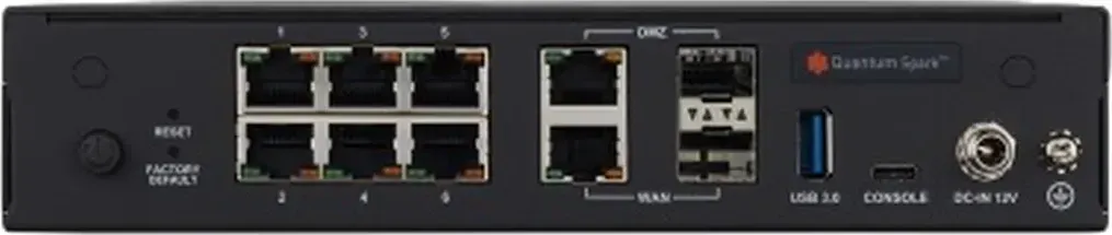 Check Point CPAP-SG2530W-SNBT mặt sau: 6 cổng LAN 1GbE RJ45, cổng WAN và DMZ combo 1GbE RJ45/SFP, USB 3.0, USB-C Console, DC-IN 12V