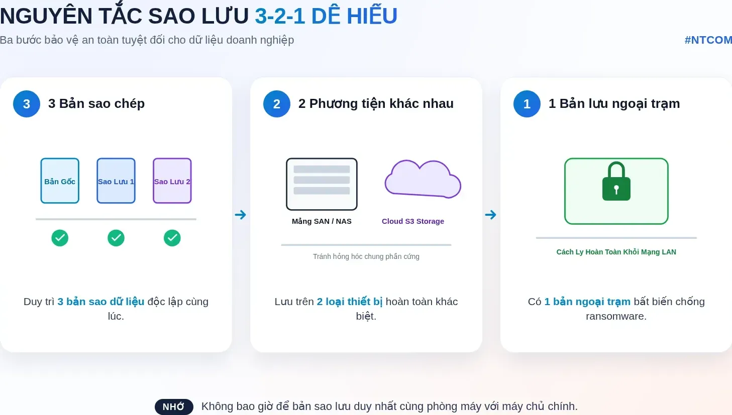 Hiểu nhanh nguyên tắc sao lưu 3-2-1 bảo vệ dữ liệu doanh nghiệp