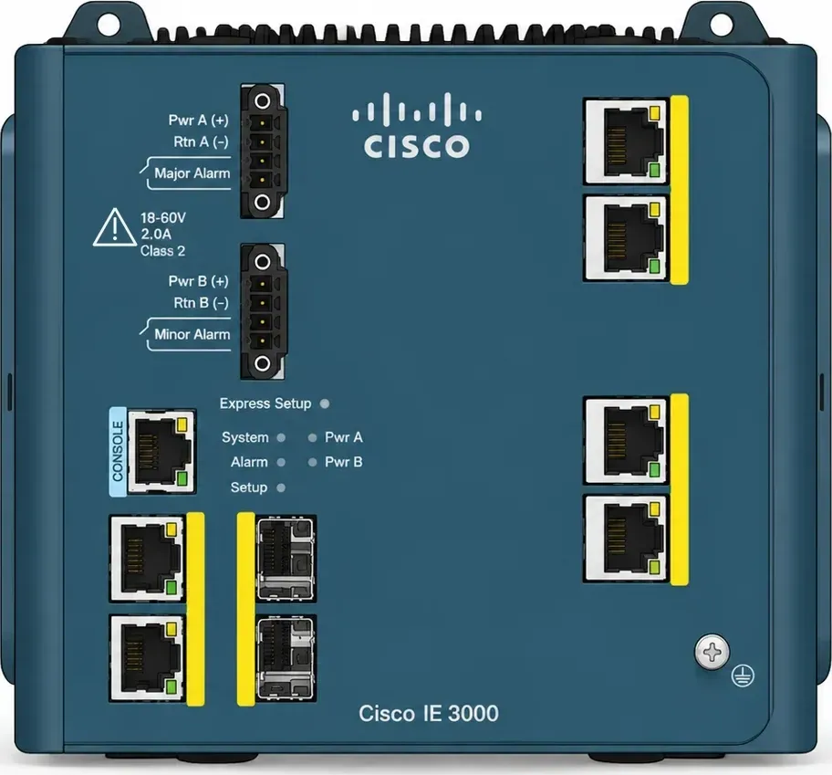 Hình vector mặt trước Cisco IE-3000-4TC (ảnh minh hoạ)