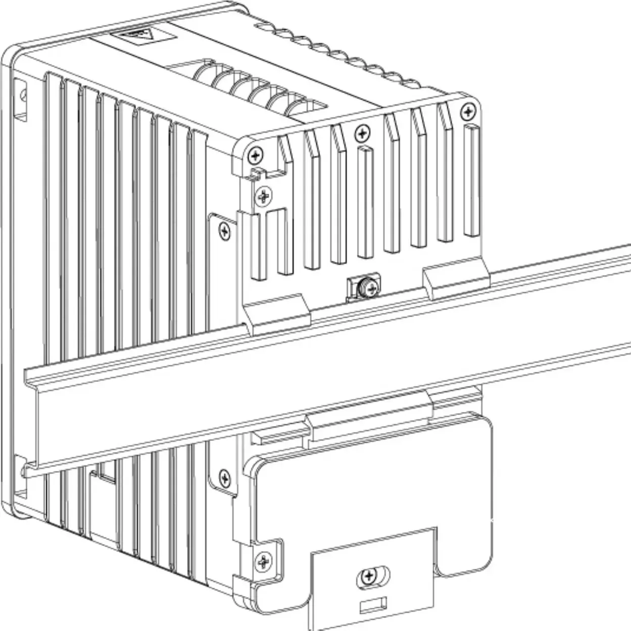 Cisco IE-3300-8U2X-E mặt sau: chốt gài thanh ray DIN (hình chính hãng)