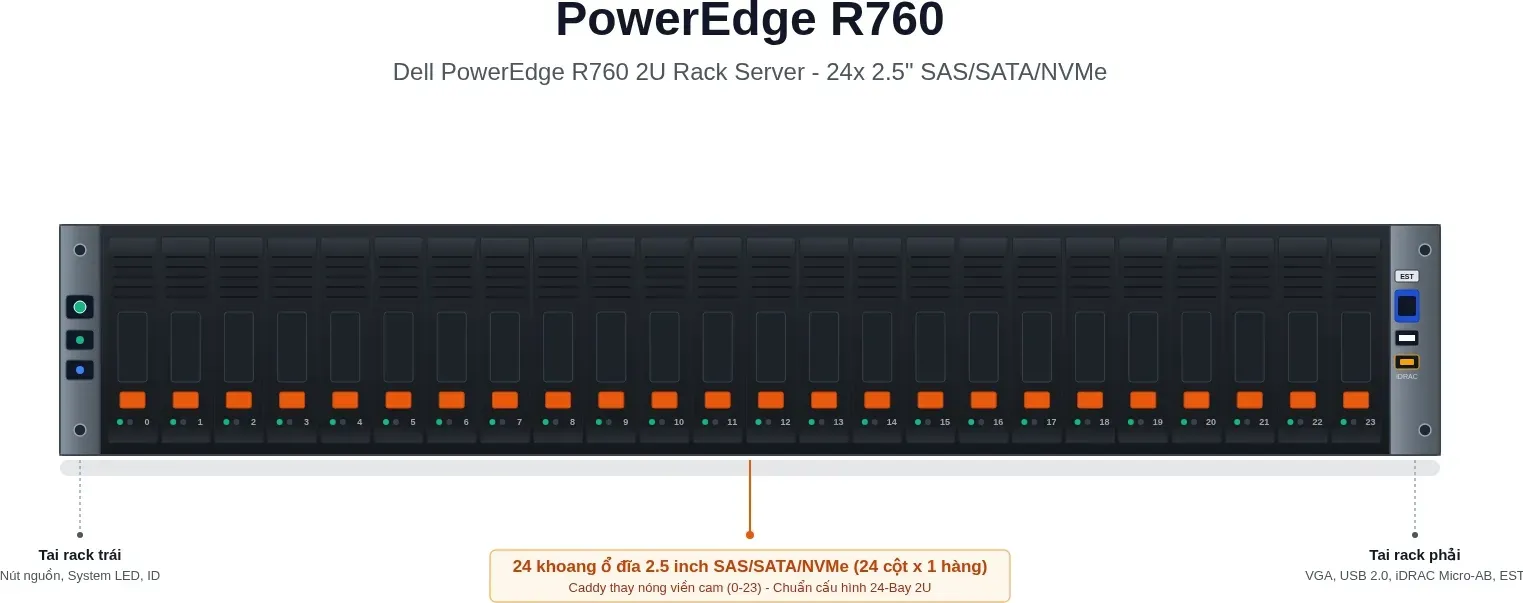 Hình vector mặt trước Dell PowerEdge R760 (ảnh minh hoạ)