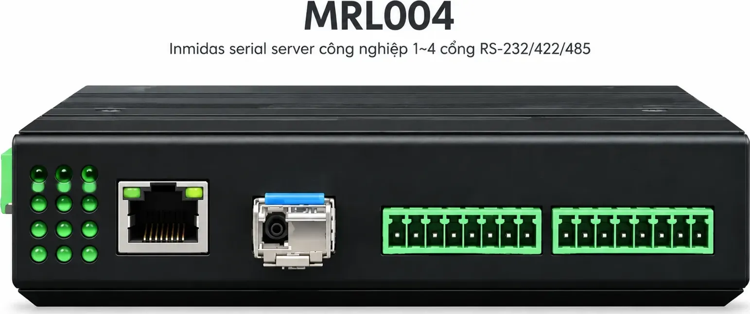 Hình vector Inmidas MRL004, cụm đèn, 1 RJ45 LAN, 1 khe SFP, 2 khối đấu dây 8 chân