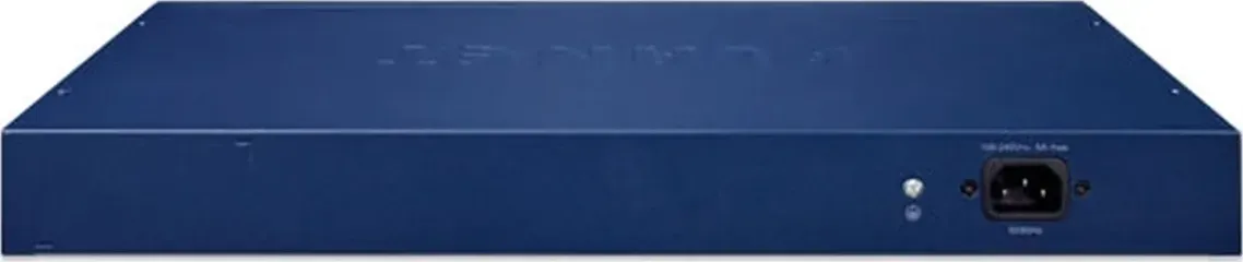 PLANET GS-6311-24HP4X mặt sau: 1 ngõ vào nguồn AC 100~240V 50/60Hz và vít tiếp địa (hình chính hãng)