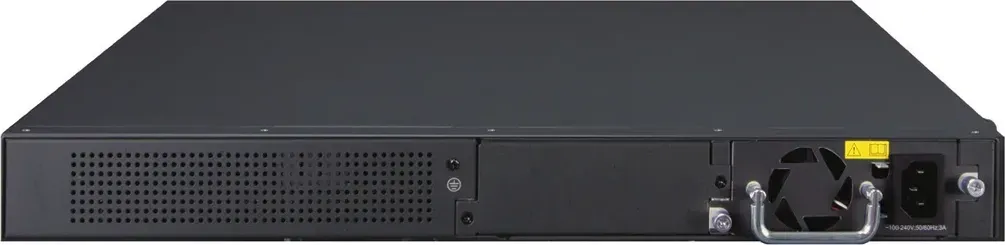 PLANET XGS-6350-24X4C mặt sau: 1 nguồn AC 100~240V, 1 khe nguồn dự phòng Backup Power Slot và vít tiếp địa (hình chính hãng)
